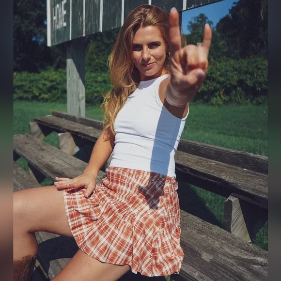 Smith & Quinn Dresses & Skirts - Smith & Quinn Longhorn Plaid Mini Skort Orange White Size XL Gameday